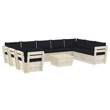 SKM Set Divani da Giardino su Pallet 10 pz con Cuscini Legno Abete (197.9kg) Nero