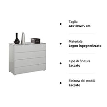 Composad CT7166K30404 Ampio comò Laccato, Legno, High Gloss White, 44x108x85 cm