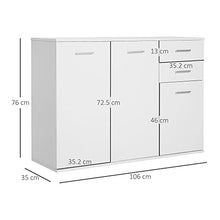 homcom Armadietto da Ufficio 3 Armadietti 2 Cassetti Legno 106x35x76cm Bianco