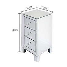 HanOBC - Comodino a specchio con 3 cassetti, comodino argentato, con pomelli in cristallo, per camera da letto, 30 x 30 x 60 cm, set da 2