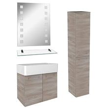 FACKELMANN - Set di mobili da bagno 5 pezzi Lima sospesi e lavabo in ceramica 60 cm e specchio da bagno a LED