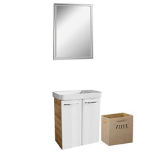 Fackelmann - Set di mobili da bagno da 4 pezzi, stile Milano, con specchio da bagno a LED, 55 cm e cesto portabiancheria pieghevole, effetto lino
