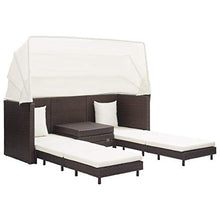 SKM Divano Letto a 3 Posti Estendibile con Tetto Polyrattan Marrone
