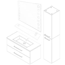 FACKELMANN B.Perfekt - Set di mobili da bagno 4 pezzi, con lavabo in ceramica, 100 cm e specchio da bagno a LED