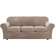 NOPEXTO Fodera per Divano in Velluto,Copridivano Elasticizzato,con 2 Fodere per Cuscino Separate, Protezione per Mobili Antiscivolo Morbida in Peluche (3 Posti (173-229 Cm),Taupe)