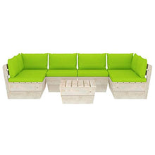 SKM Set Divani da Giardino su Pallet 7 pz con Cuscini Legno Abete (133.9kg) Verde-3599