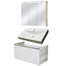 FACKELMANN - Set di mobili da bagno Piuro, 3 pezzi, 85 cm, mobiletto sottolavello, lavabo in ceramica e armadietto a specchio