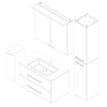 Facchellmann - Set di mobili da bagno B.Perfect, 4 pezzi, con mobiletto sottolavello, lavabo in ceramica, 80 cm e armadietto a LED