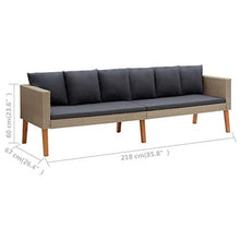 OUSEE Divano da Giardino a 3 Posti con Cuscini in Polyrattan Beige