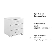[en.casa] Comodino da Letto Elegante Bianco 3 x cassetti truciolato