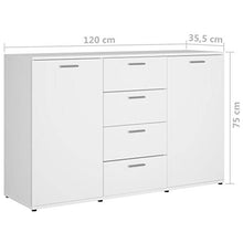 Credenza moderna con cassetti e ripiani 120 x 35,5 x 75 cm, mobile ausiliare con cassetti comò, bianco