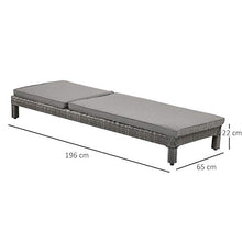 Outsunny Set 2 Sdraio da Giardino Cuscino Imbottito Regolabile su 6 Livelli in Rattan 196x65x22 cm Grigio