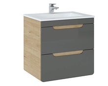 COMAD Aruba - Lavabo con 2 cassetti, larghezza 60 cm, in legno di quercia, colore: Grigio lucido