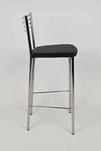 Tommychairs - Set 2 sgabelli alti modello Elena per cucina e bar, struttura in acciaio cromato e seduta imbottita e rivestita in pelle artificiale colore nero