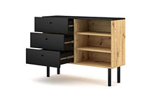 Cassettiera moderna Angess, 100 cm, rovere artigianale/nero