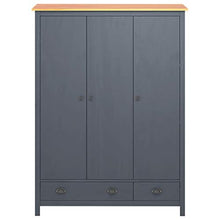 Ausla - Guardaroba a a 2 cassetti e 5 ripiani, armadio per vestiti, armadio, organizer per camera da letto, casa, 127 x 50 x 170 cm, in legno di pino massiccio, grigio e marrone miele