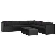 SKM Set Divani da Giardino 9 pz con Cuscini in Polyrattan Nero (92.1kg)