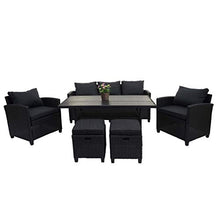 Mendler Salottino da Giardino con Tavolo e 2X Pouf HWC-E95 polyrattan Nero Cuscini Antracite