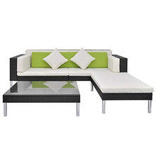 SKM Set Divani da Giardino 4 pz con Cuscini in Polyrattan Nero (51.2kg)