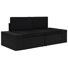 OUSEE Divano Modulare a 2 Posti in Polyrattan Nero