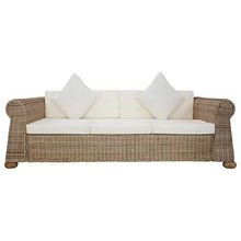 vidaXL Divano a 3 Posti con Cuscini Comodo Rilassante Confortevole Solido Robusto Pratico Resistente Durevole Sofa Poltrona in Rattan Naturale