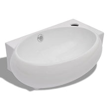 Lavabo ovale bianco lucido con un foro, in ceramica, da tavolo o da appendere alla parete, 41 x 28 x 12,5 cm