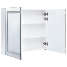 Tidyard Armadietto Bagno da Parete con Specchio e LED, con 3 Ripiani e 2 Ante, 80x12,2x68 cm Bianco e Argento
