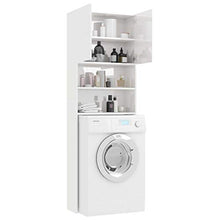 Tidyard Mobile per Lavatrice, Mobiletto Bagno, Armadio Alto per Lavatrice, con 2 Ante e 2 Scomparti Aperti, 64x25,5x190 cm in Truciolato Bianco Lucido
