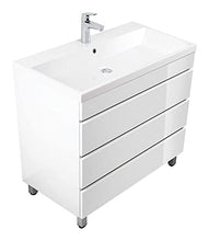 Mobile bagno a terra Via 90 bianco lucido , 3 cassetti senza maniglie
