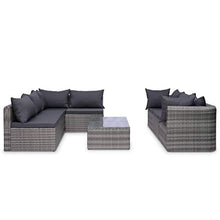 vidaXL Set Divani da Giardino 8 pz con Cuscini Polyrattan Arredi per Esterni Seduta Sofa con Tavolino Elegante Grigio Rustico