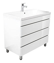 Mobile bagno a terra Via 90 bianco lucido , 3 cassetti senza maniglie