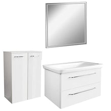 FACKELMANN - Set di mobili da bagno, 4 pezzi, colore: Bianco lucido Milano - Specchio da bagno con specchio a LED incluso, larghezza 60 cm