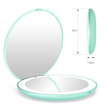 wobsion Mini Led Specchietto da Borsetta,LED Specchio Piccolo Specchio 10x con Luce,3,5 pollici,Specchietto da Borsa,Specchio Portatile,Regalo per Ragazza,Specchio da Viaggio,Ciano