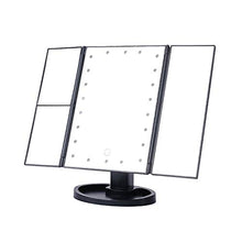 Specchio per il trucco, Specchio per ingrandimenti trittico con 22 LED, Specchio Illuminato 3X 2X con Touch Screen, Doppio Alimentatore, ruotabile di 180 Gradi (Colore : Nero)