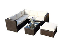 Set di mobili da giardino con 6 posti ad angolo, con parapioggia in rattan, set di mobili da esterno, colore: marrone