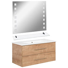Fackelmann Set di mobili da Bagno Rustico, in Rovere Chiaro, 100 cm e Specchio da Bagno a LED, 3 Pezzi