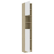 Cikonielf - Mobile da bagno, armadio in altezza, con 4 ripiani e 2 ripiani aperti, 32 x 25,5 x 190 cm, colore: bianco e rovere Sonoma