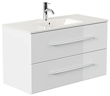 Set di mobili da bagno Firenze 100 (5 parti/A) bianco lucido e specchio a LED