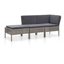 Tidyard 3 pz Set Divano da Giardino, 3 Divani con Cuscini, Set Divani Modulari da Giardino per Esterno, Salottino da Giardino in Polyrattan Grigio