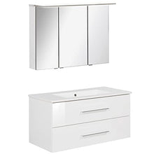 FACKELMANN B.Perfekt - Set di mobili da bagno, 2 pezzi, con mobiletto in ceramica, 100 cm e armadietto a specchio a LED