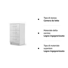 Vicco comodino cassettiera 66 cm armadietto camera da letto Bianco