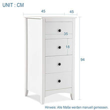 Soayone Cassettiera Bianca con 4 Cassetti, per Soggiorno, Camera da Letto 45 x 45 x 94 cm