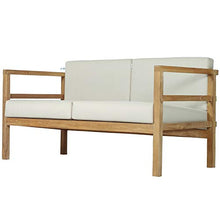Divano lounge Pusie, 2 posti, in legno di teak massiccio, con cuscini
