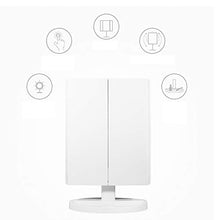 Specchio da trucco triplo, ingrandimento 10X/5X/1X, interruttore touch per regolare la luminosità, doppio alimentatore modalità trucco specchio