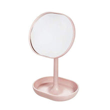 iDesign Specchietto bagno da appoggio, Piccolo specchio rotondo in plastica, Specchio bagno girevole con mensola per make up e trucchi, rosa