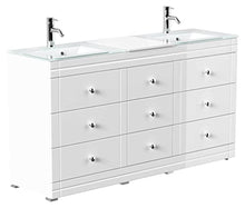 Mobile bagno a terra Vitro Classic con lavabos in vetro bianco lucido