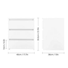 Comodino moderno bianco con 3 cassetti design semplice ed elegante per camera da letto, soggiorno, bagno, 45 x 38,2 x 56 cm