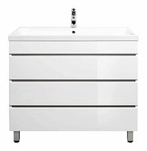 Mobile bagno a terra Via 90 bianco lucido , 3 cassetti senza maniglie
