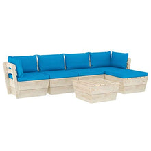 SKM Set Divani da Giardino su Pallet 6 pz con Cuscini Legno Abete (111kg) Blu-3508