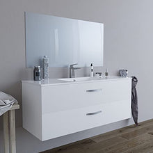 Mobile bagno SOSPESO 120 cm con lavabo in ceramica e specchio con cassetti BIANCO LINDA 8220